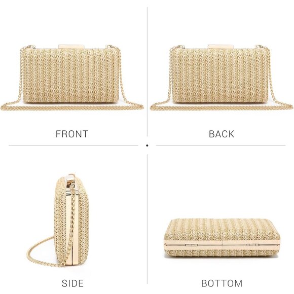 ⚡ Women's Evening Cocktail Glitter Formal Party Prom Tan Clutch Handbags - Picture 3 of 6